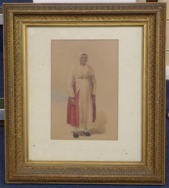 Attributed to William Collins, watercolour,A fisherwoman of Boulogne in her wedding dress(-)